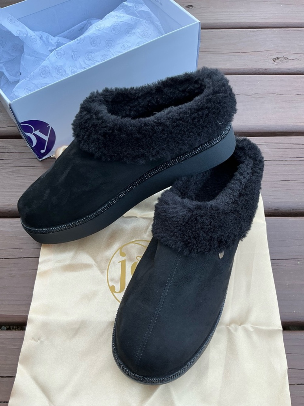 Faux shearling platform outdoor slippers NEW